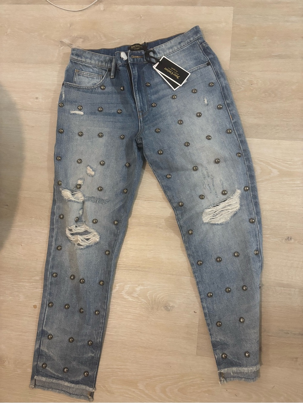 Juicy Couture Light Blue Studded Distressed Boyfriend Jeans